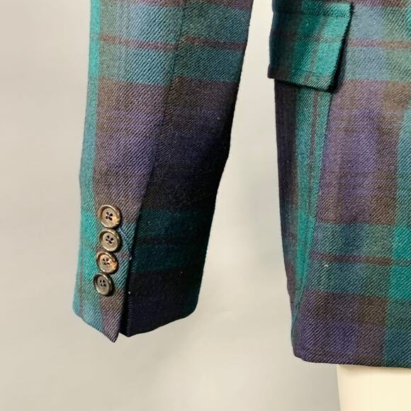 BAND OF OUTSIDERS 40 Regular Green Blue Plaid Wool Twill Notch Lapel Sport Coat - Picture 5 of 9